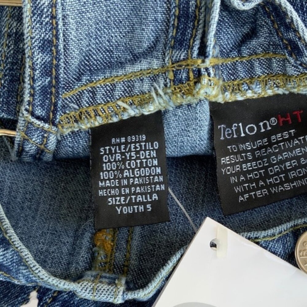 Beedz Bib Overalls Denim Long Pant Youth Medium Wash Adjustable Straps Size 5 - Picture 10 of 15